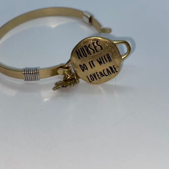 Nurses Do It With Love & Care Gold-Tone Charm Bangle Bracelet - Picture 5 of 6